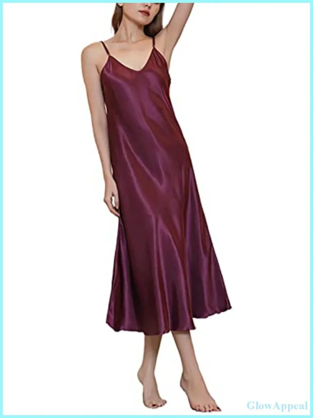 Satin Long Nightgown V-Neck Adjustable Straps Sleep Dress